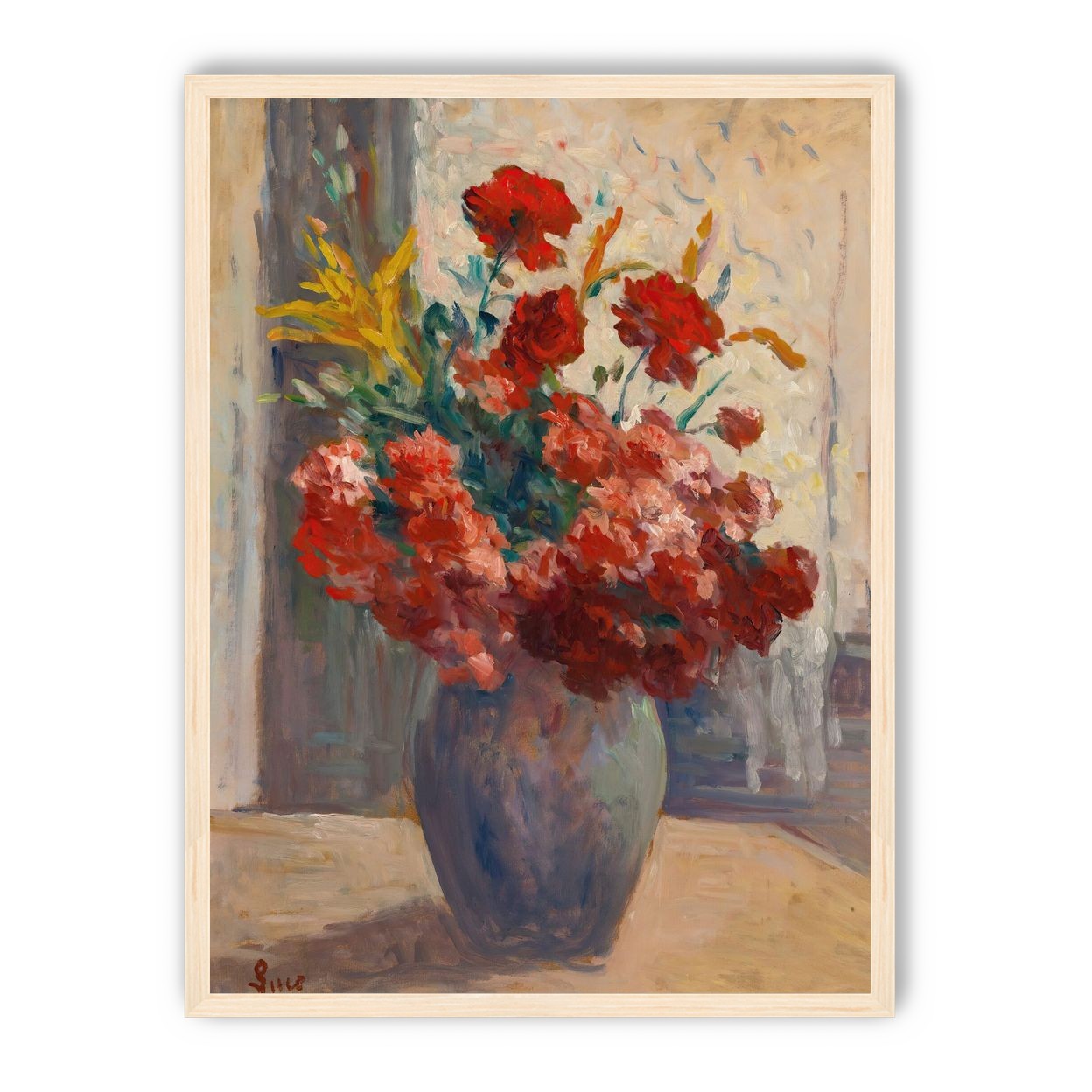 Flowers within a tall vase