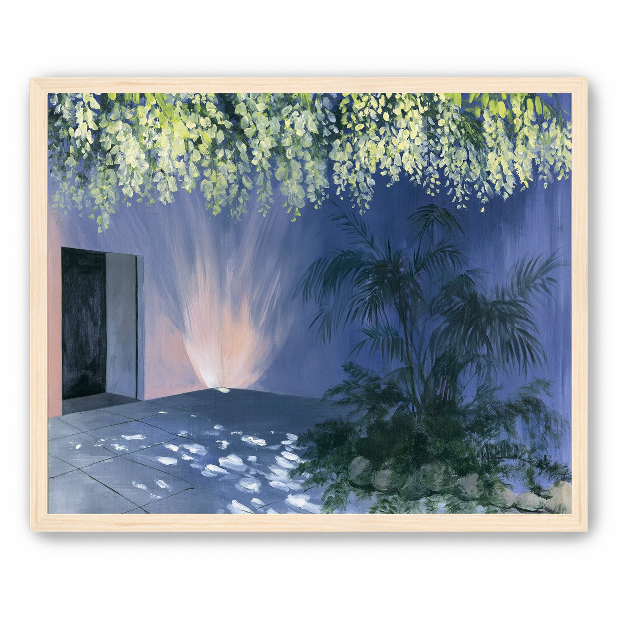 Light beneath hanging blossoms