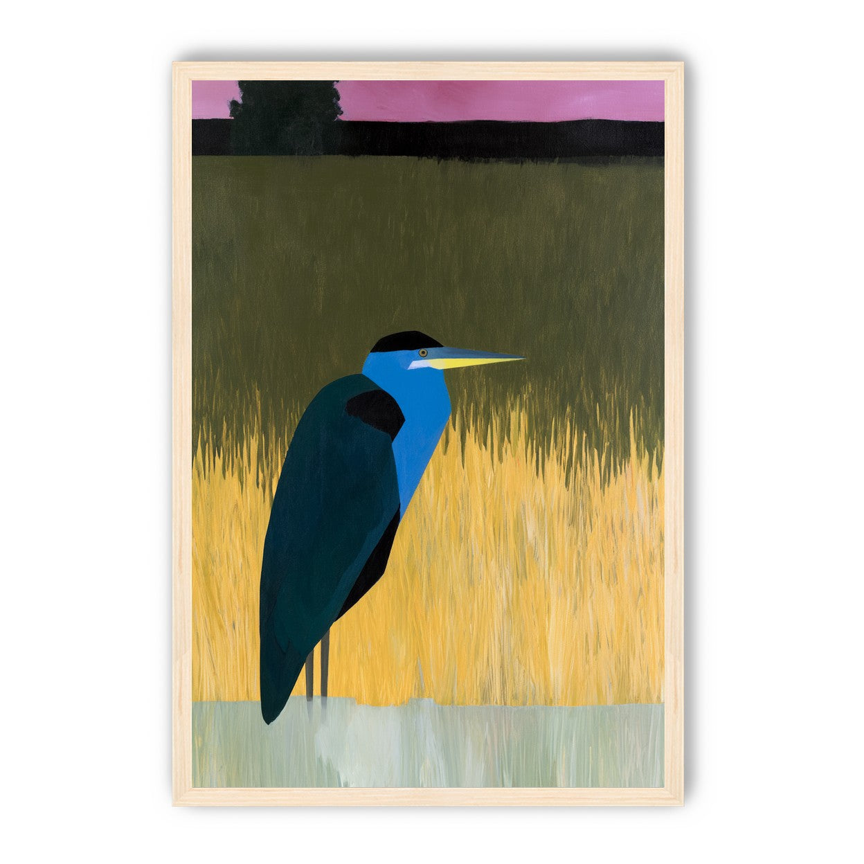 Blue bird in yellow grass