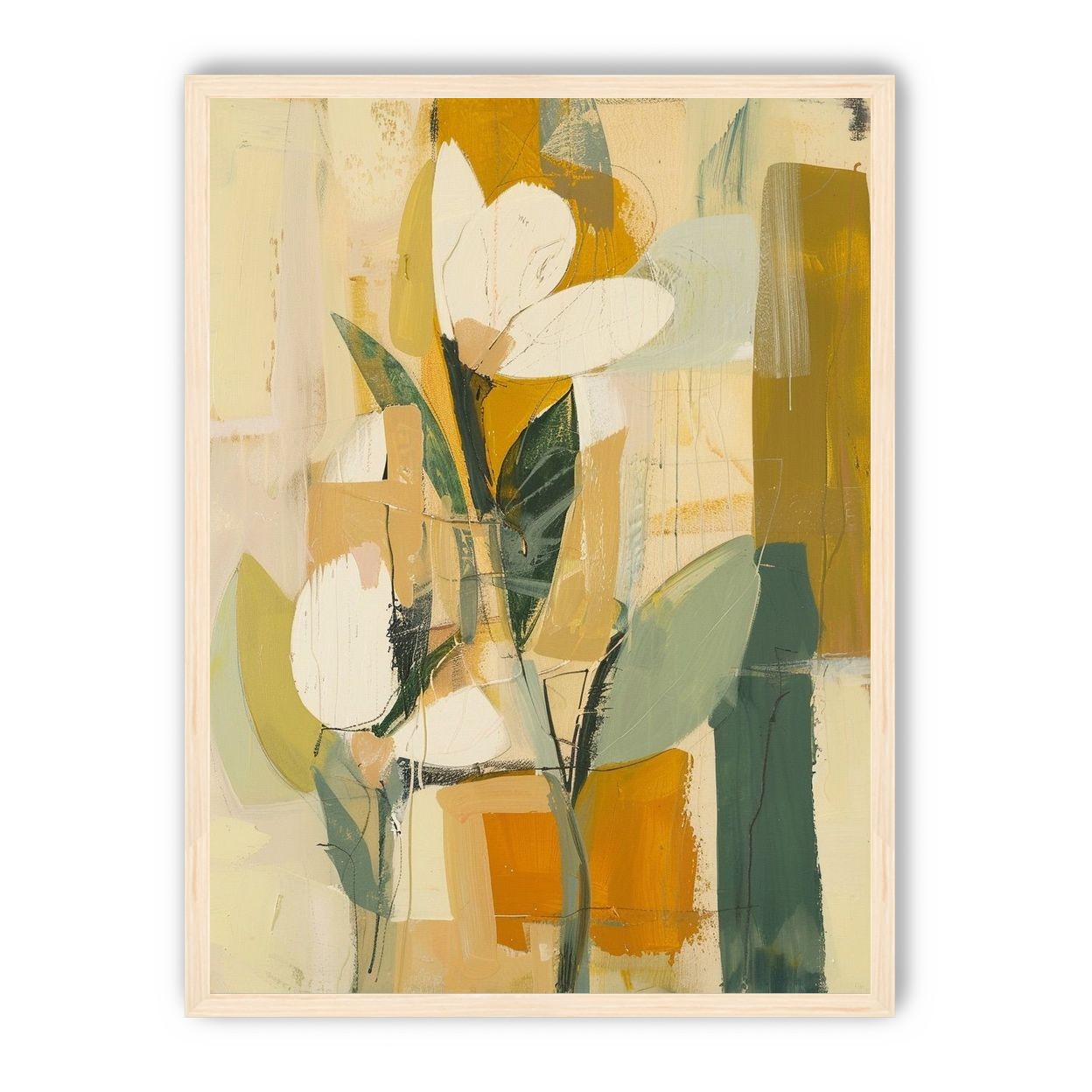 White forms within ochre blocks