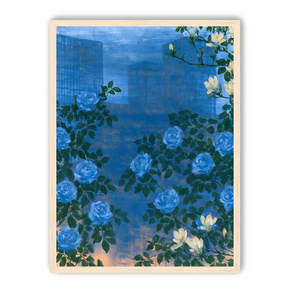Roses against the blue towers