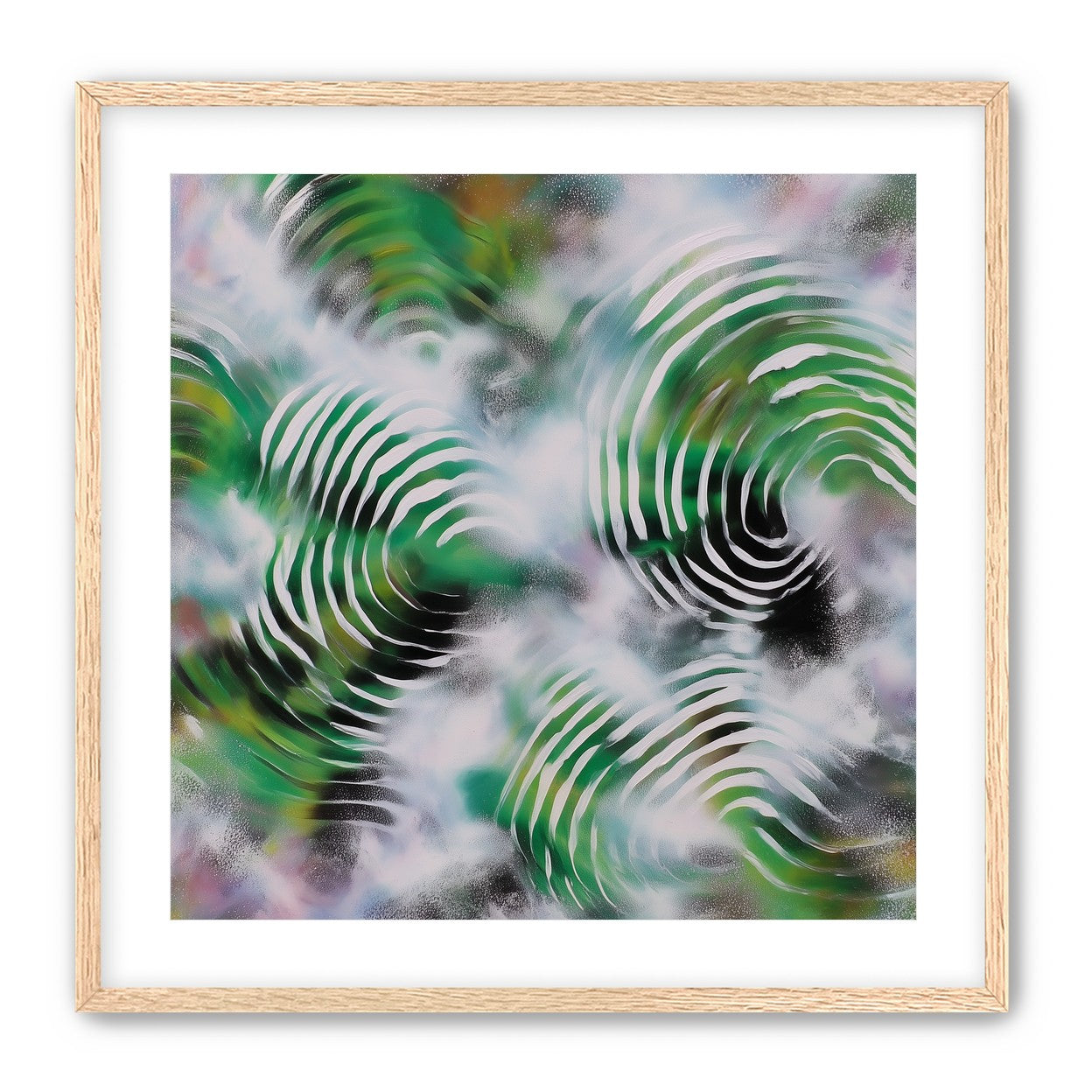 White haze over green spirals