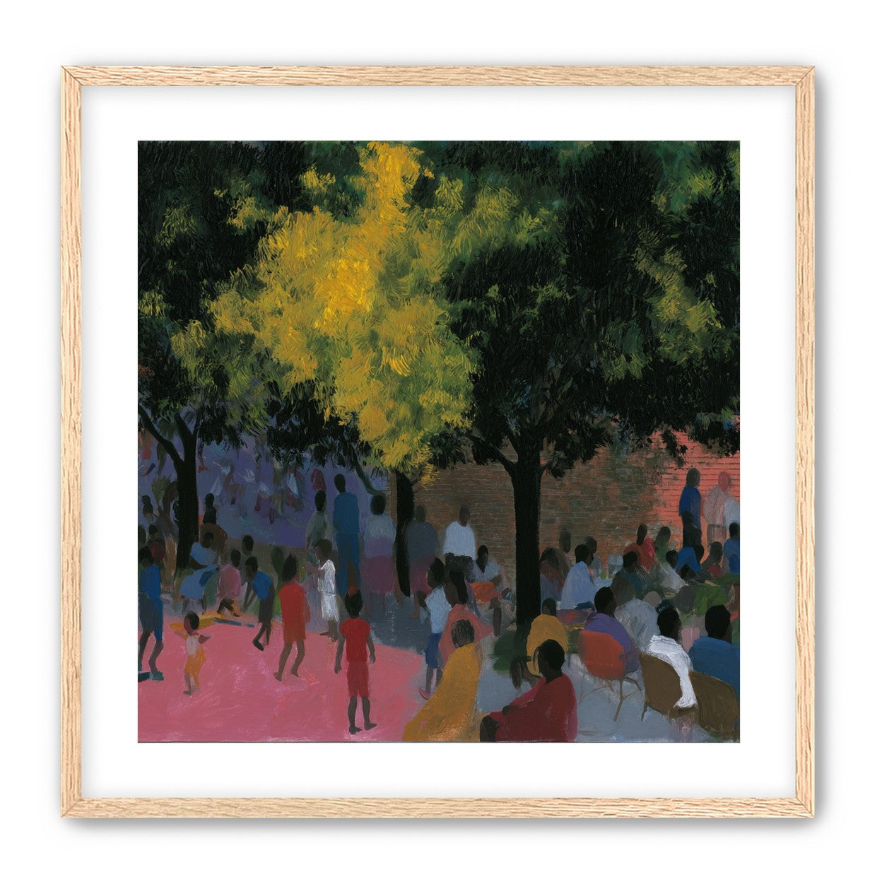 Children playing under trees