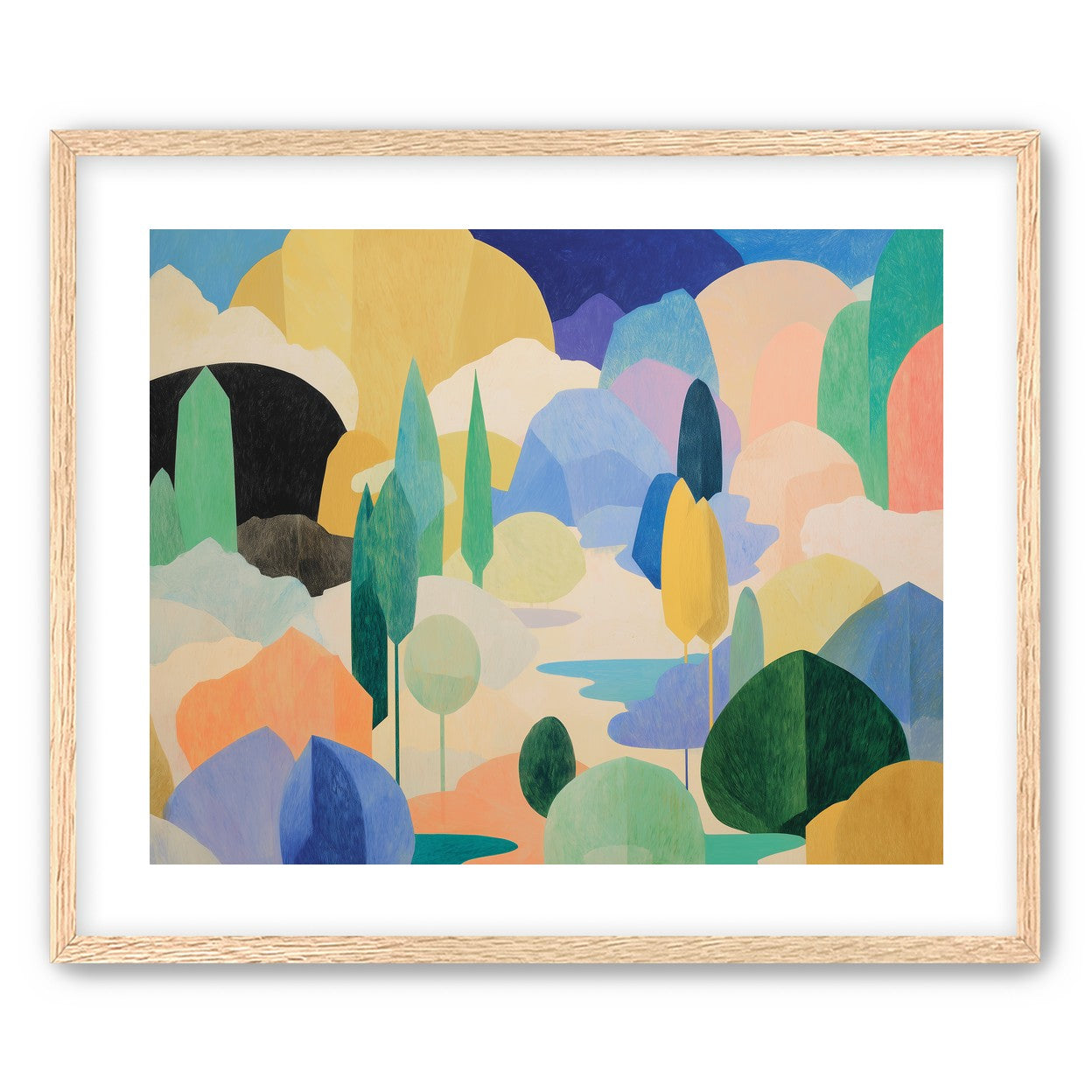 Ponds among pastel hills