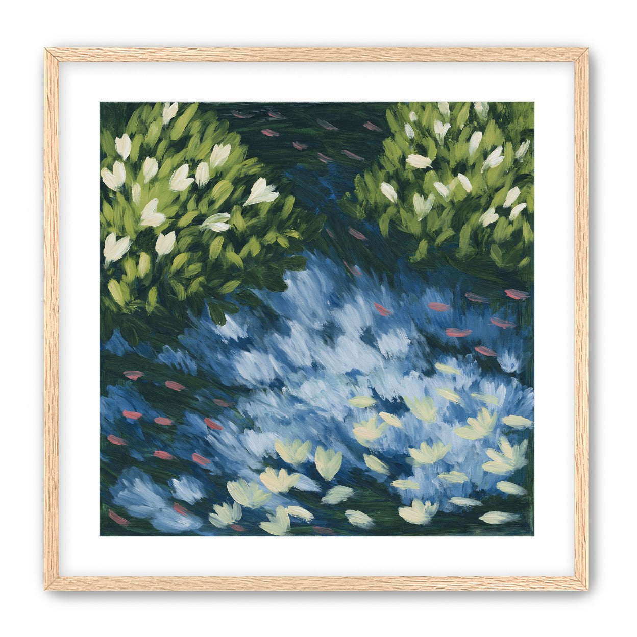 Water lilies over passing fish