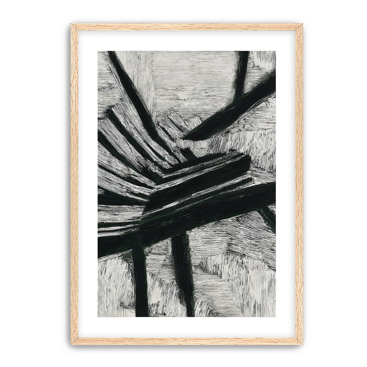 Black cuts through white grain