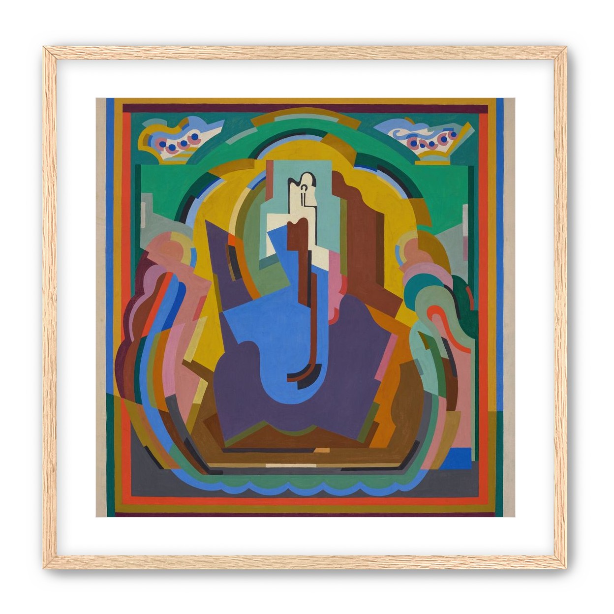 A figure under painted arches