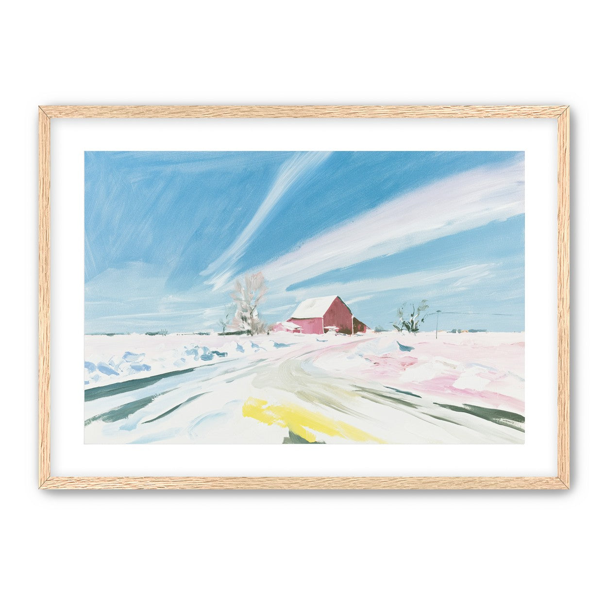White sky over red barn