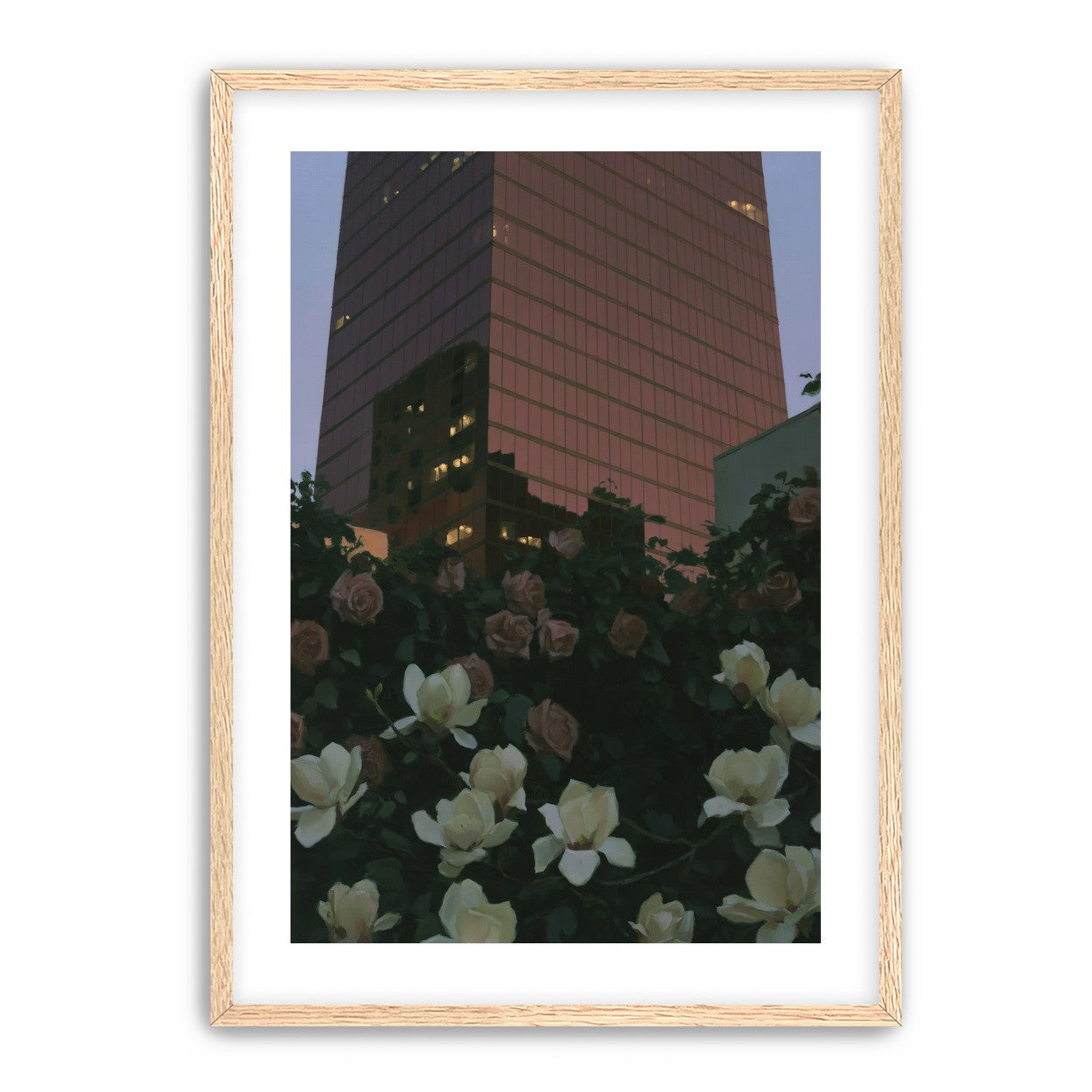 Pink tower above magnolias