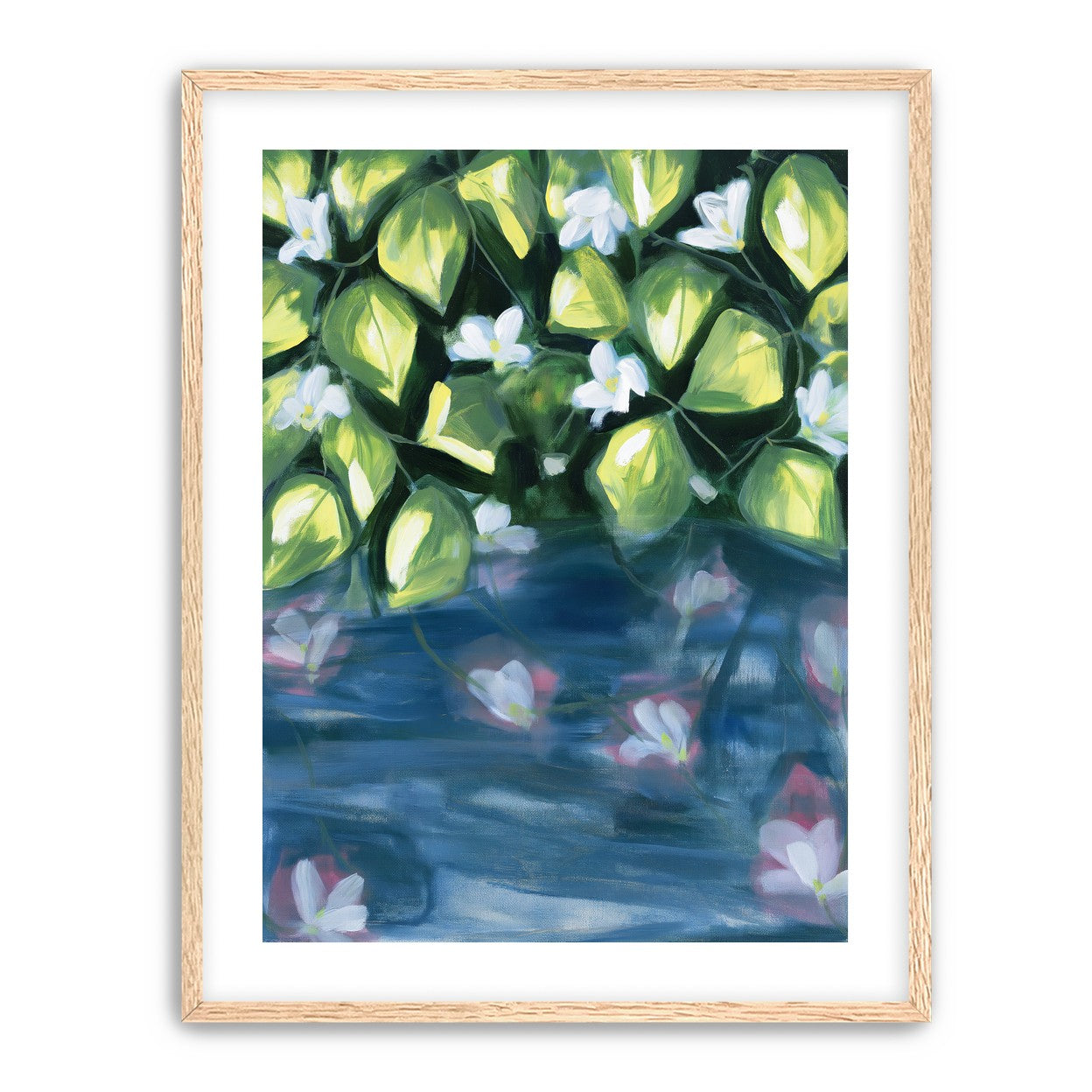 White flowers over blue water