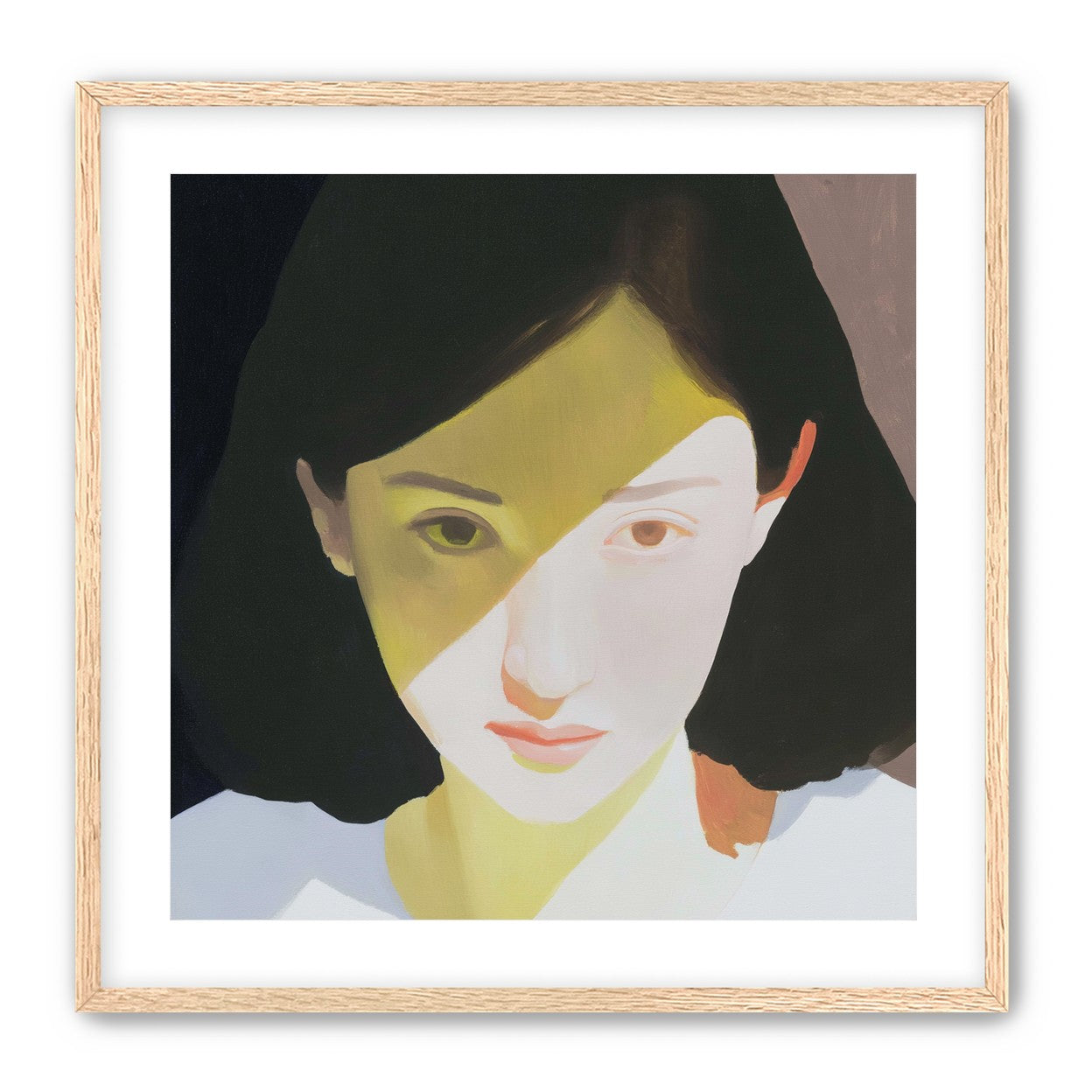 Yellow light across her face