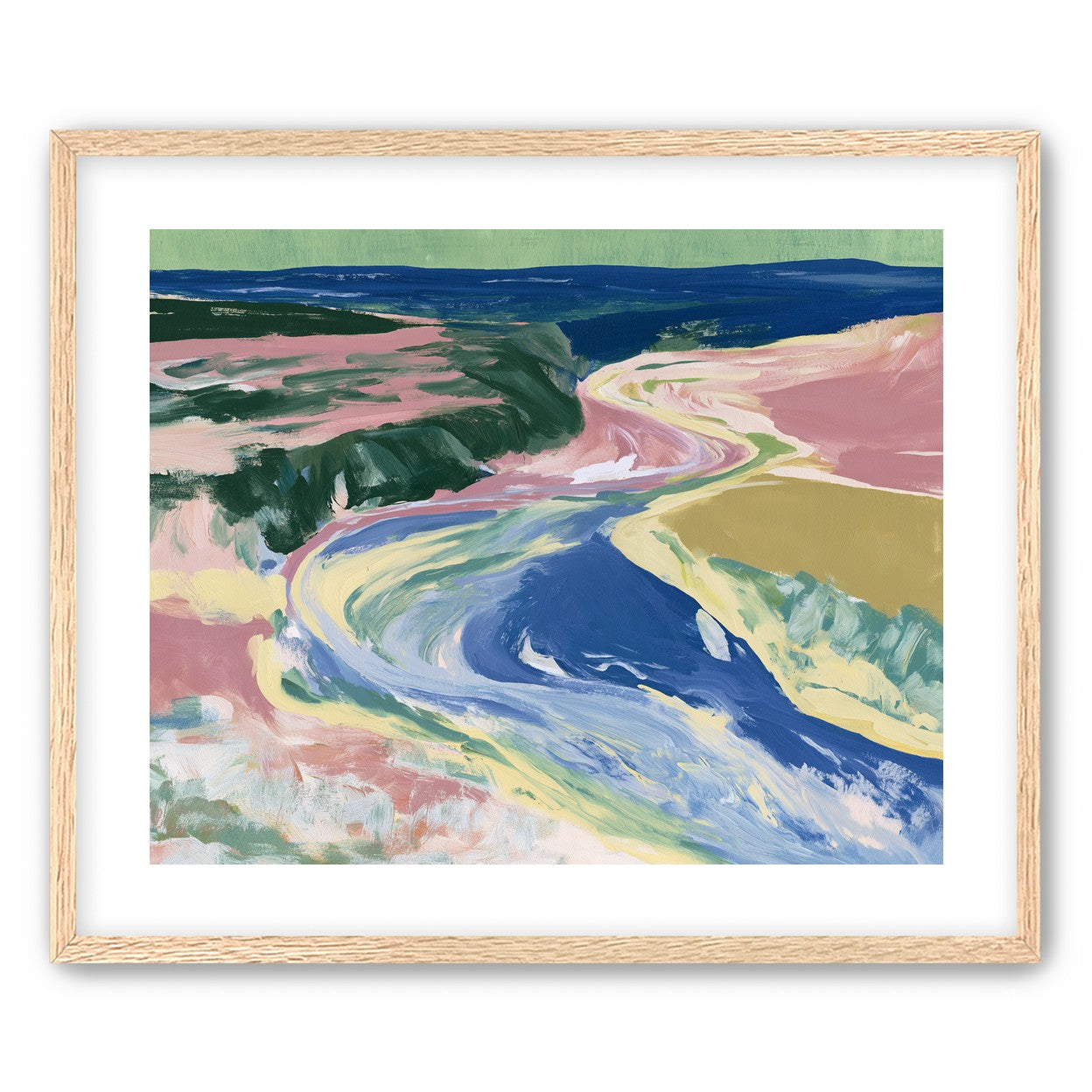 River bend in pink fields