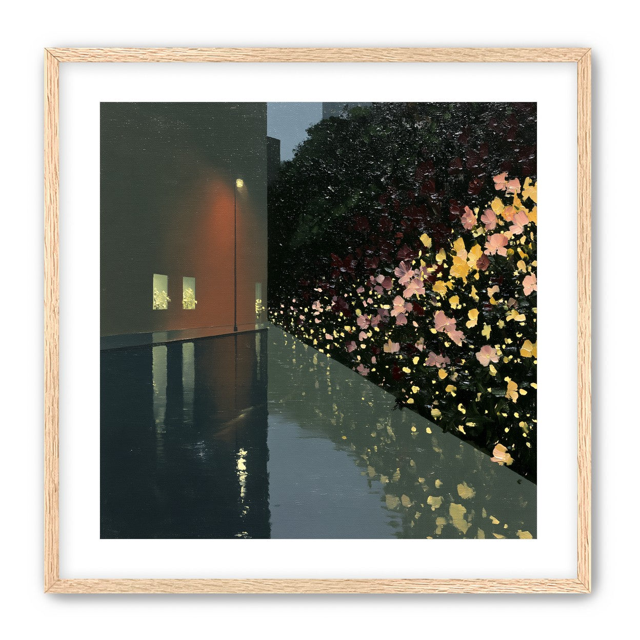 Flowers beside the wet wall