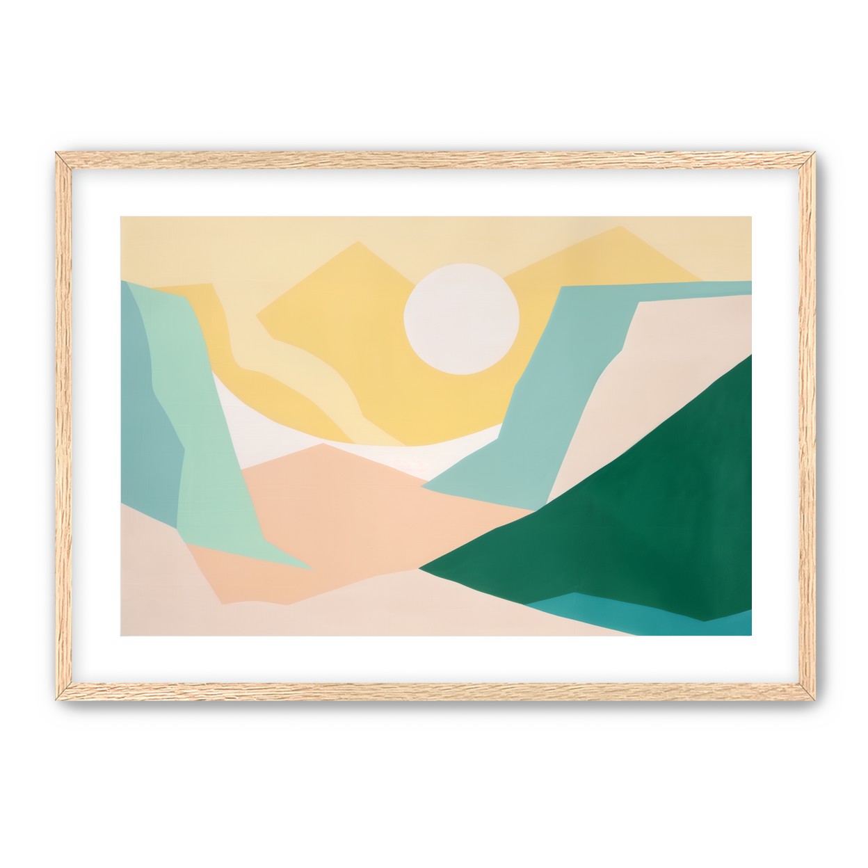 White sun over pastel hills