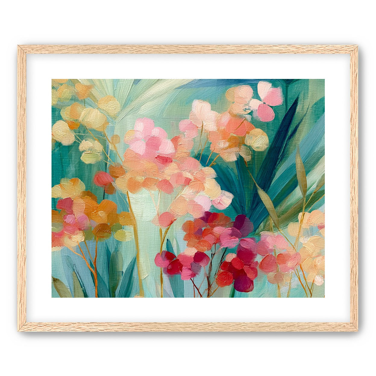 Flowers among teal leaves