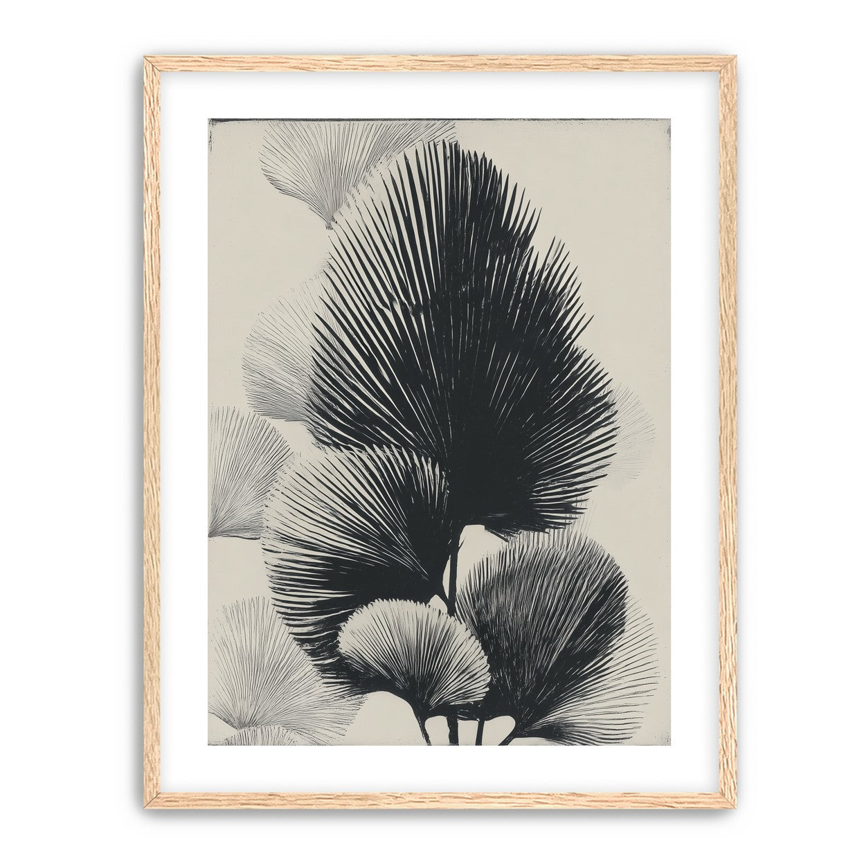 Fan fronds in ink shadow