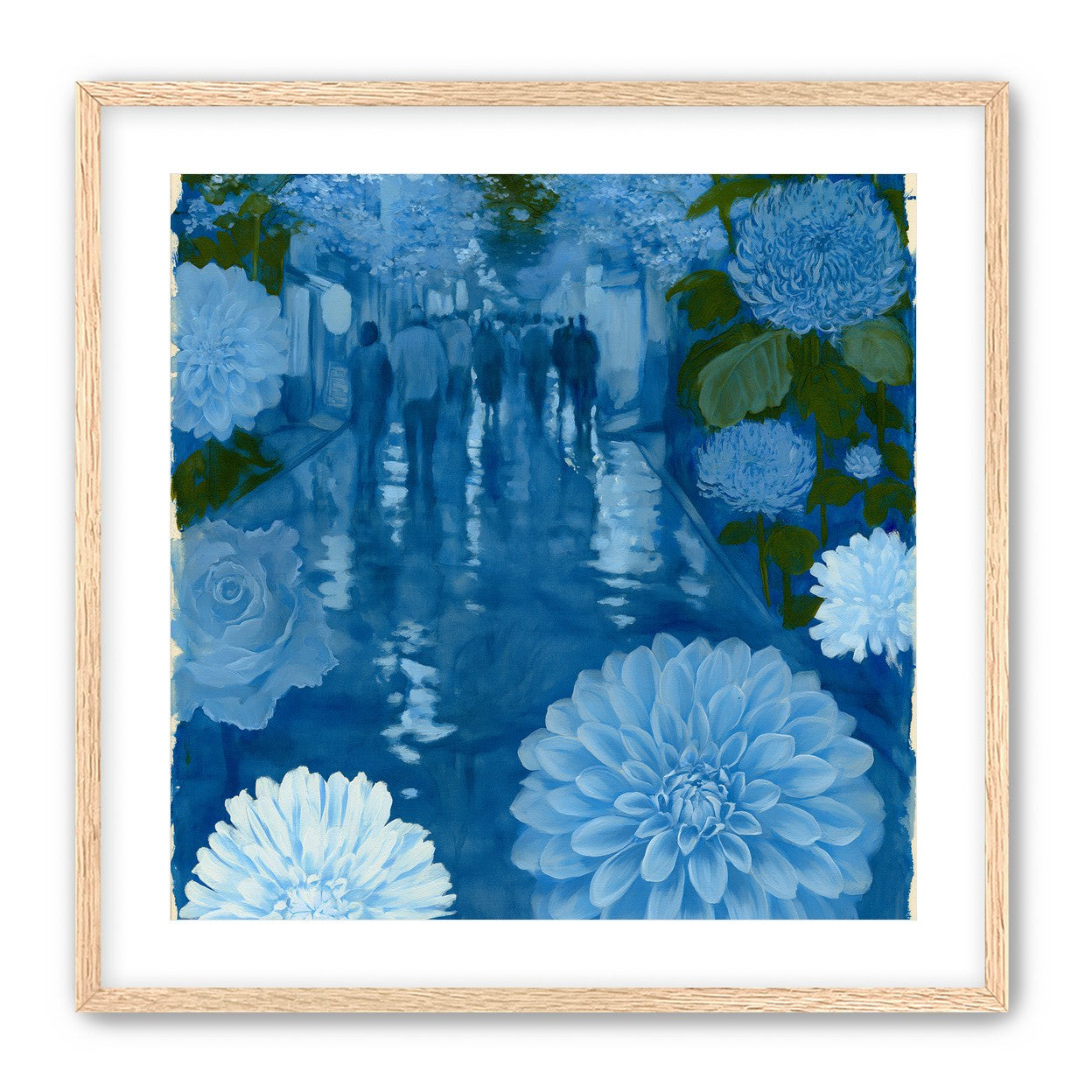 Blue street with flowers