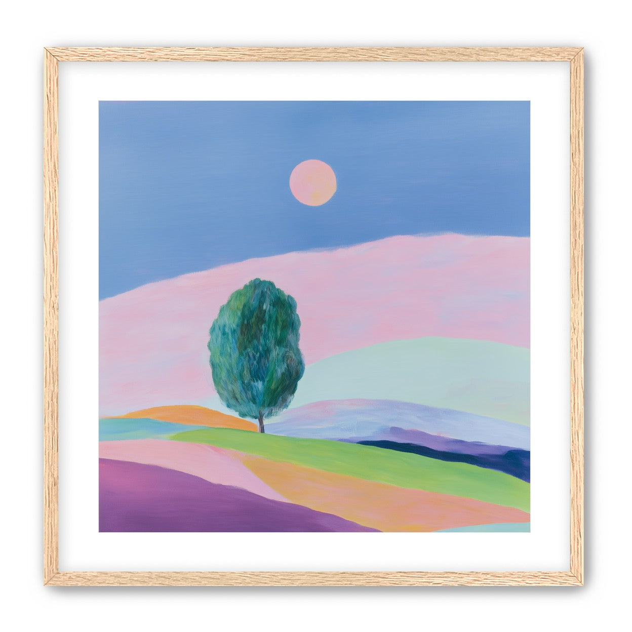 A pale sun above hills