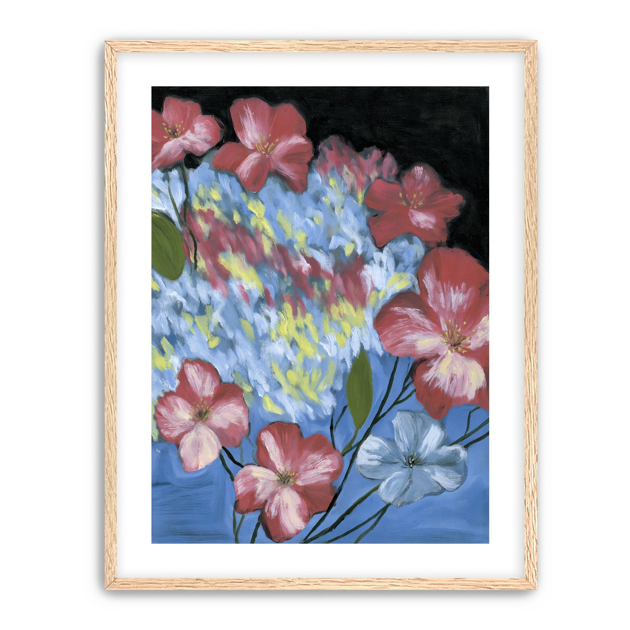 Flowers across the blue field