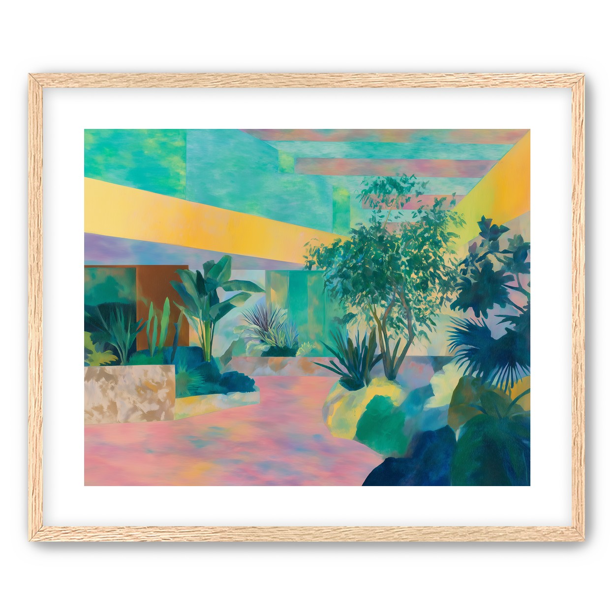 Garden beneath striped light