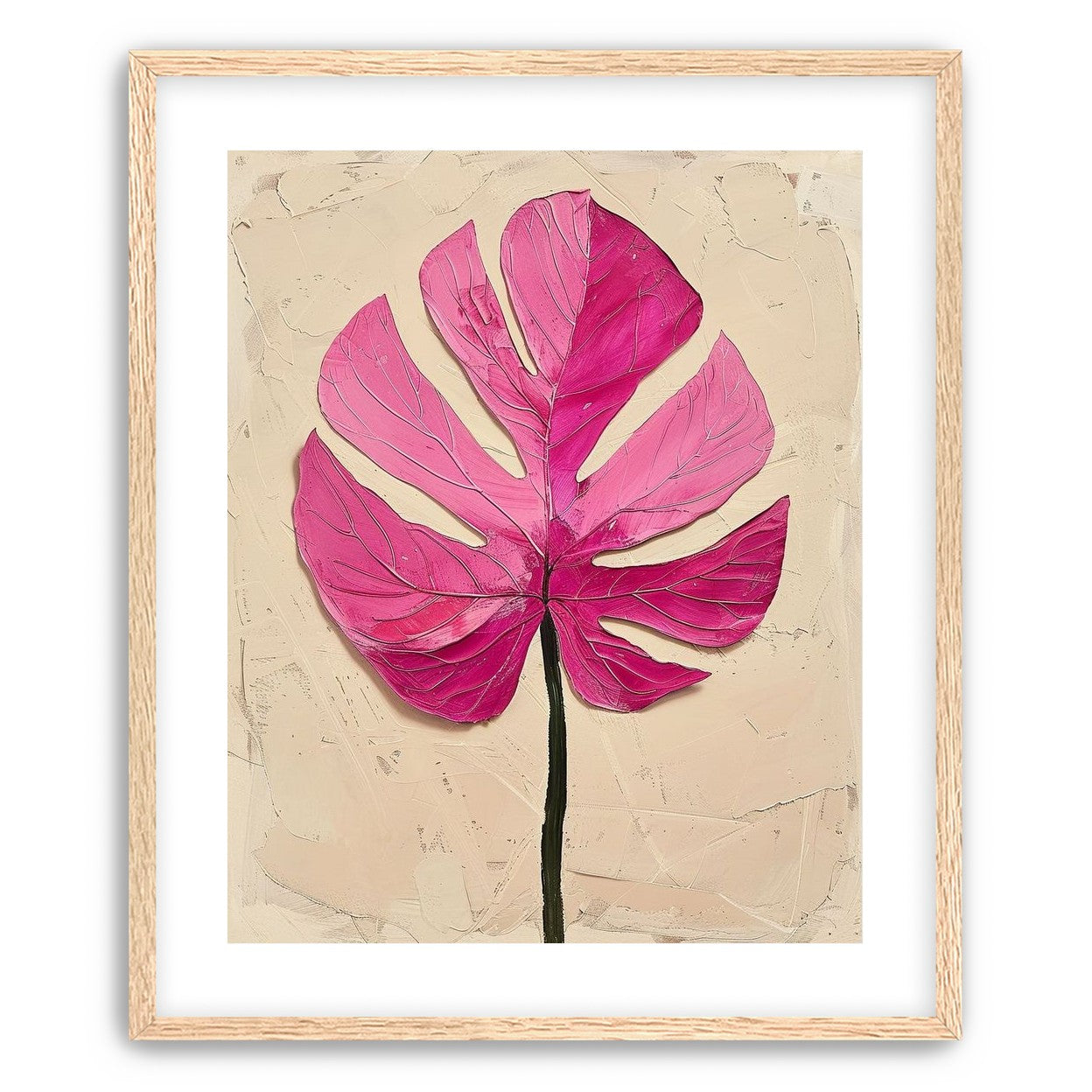 Pink leaf on plaster white