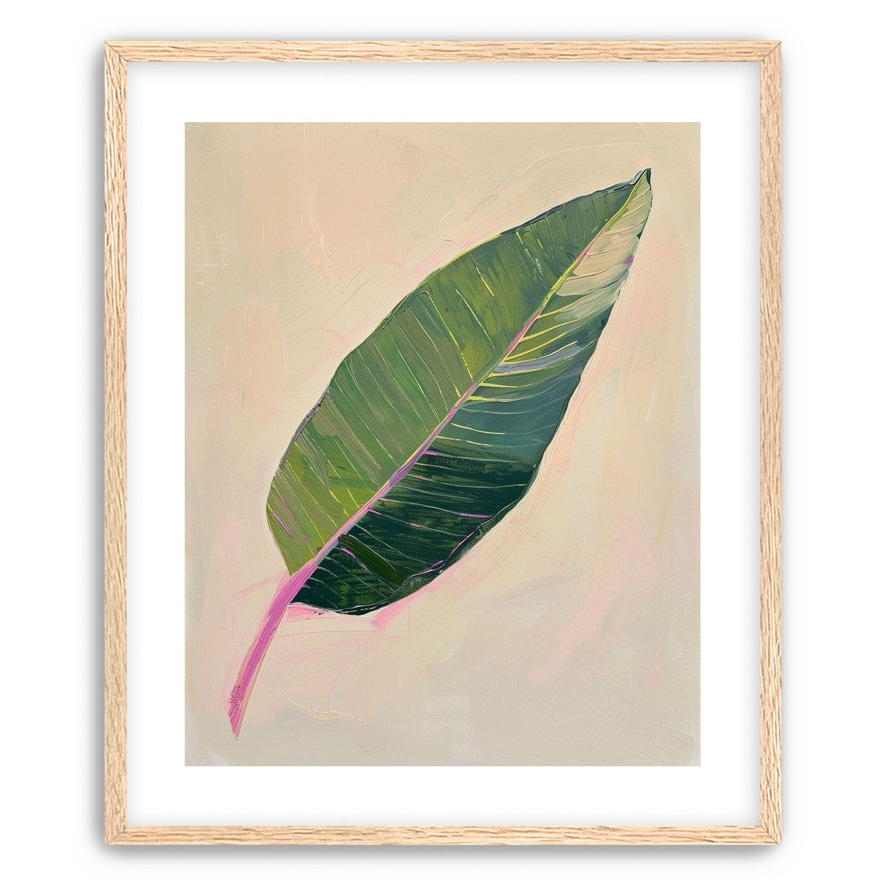 Green leaf with pink spine