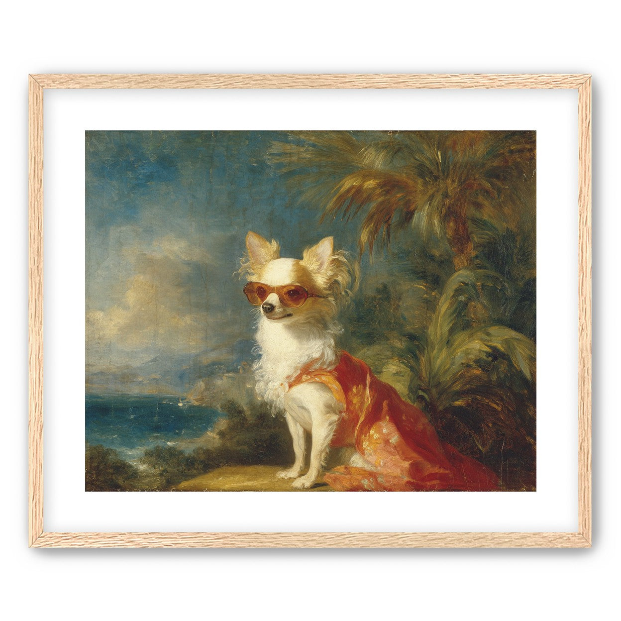 Sunglasses on the seaside dog