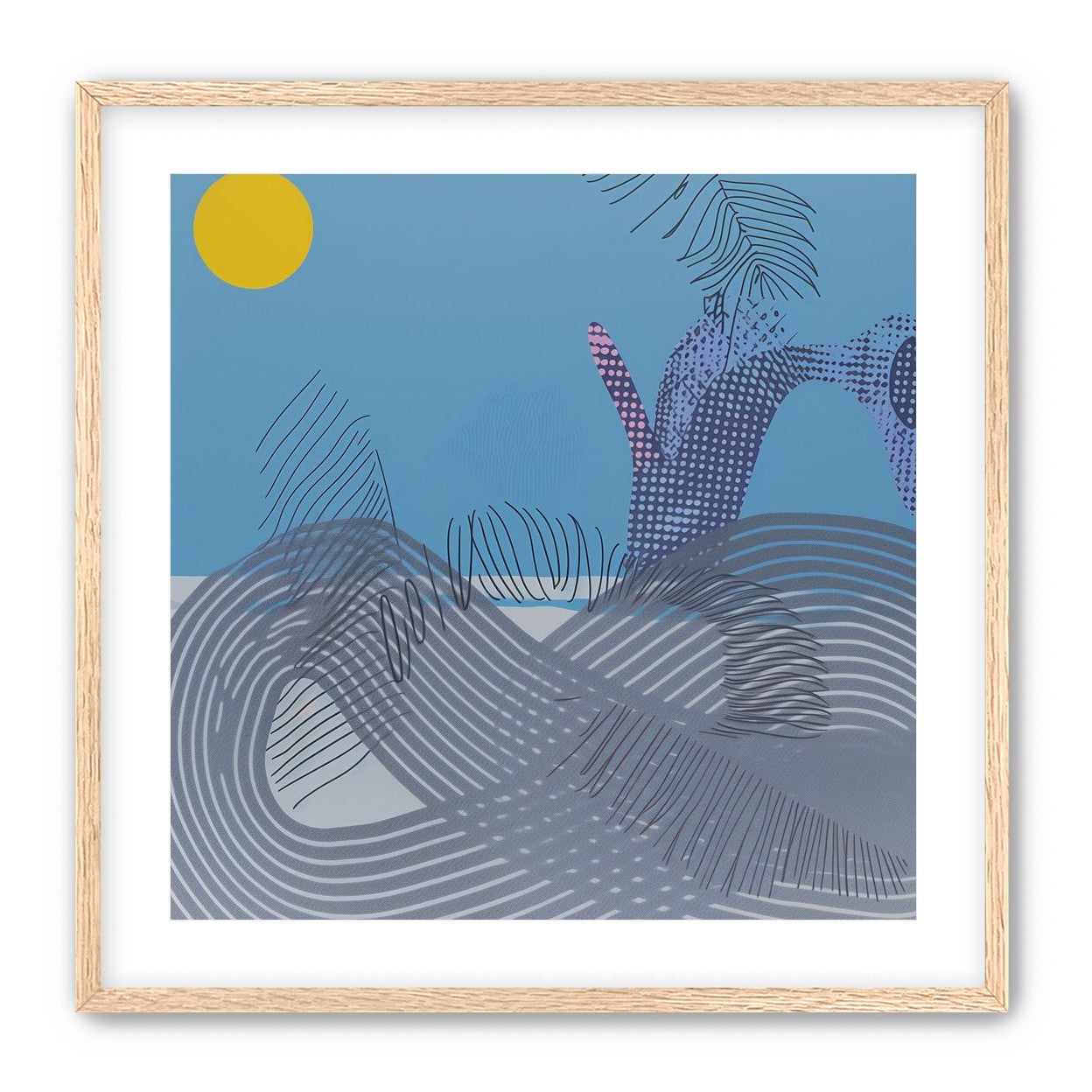 Yellow sun over striped hills
