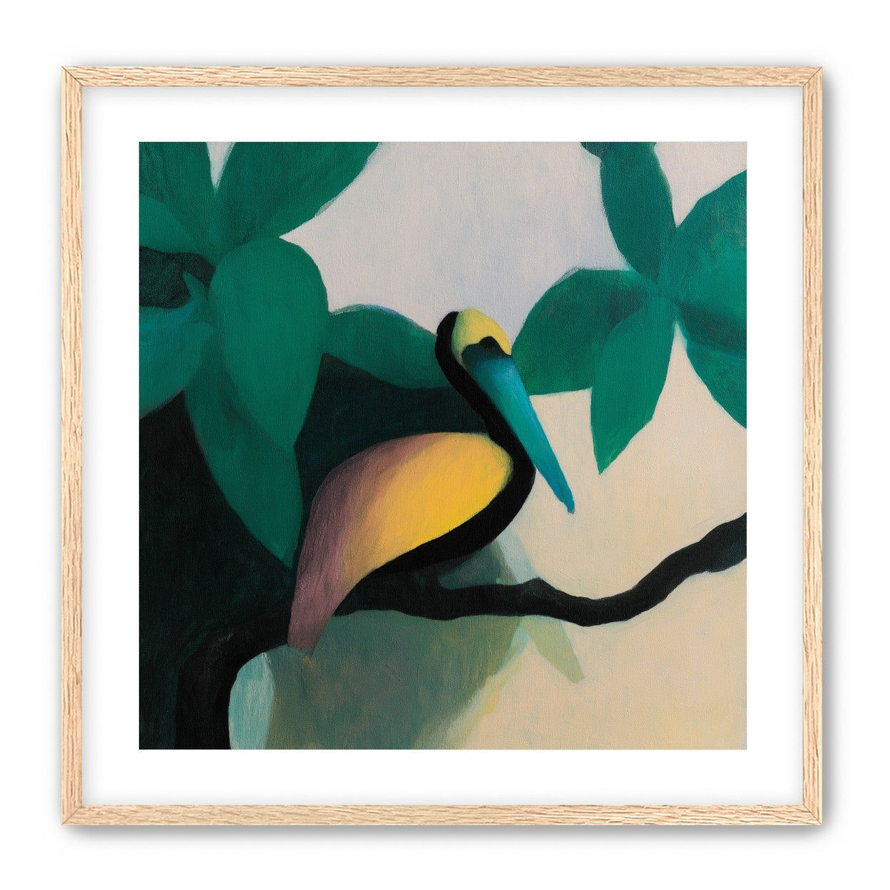 Blue beak in teal leaves