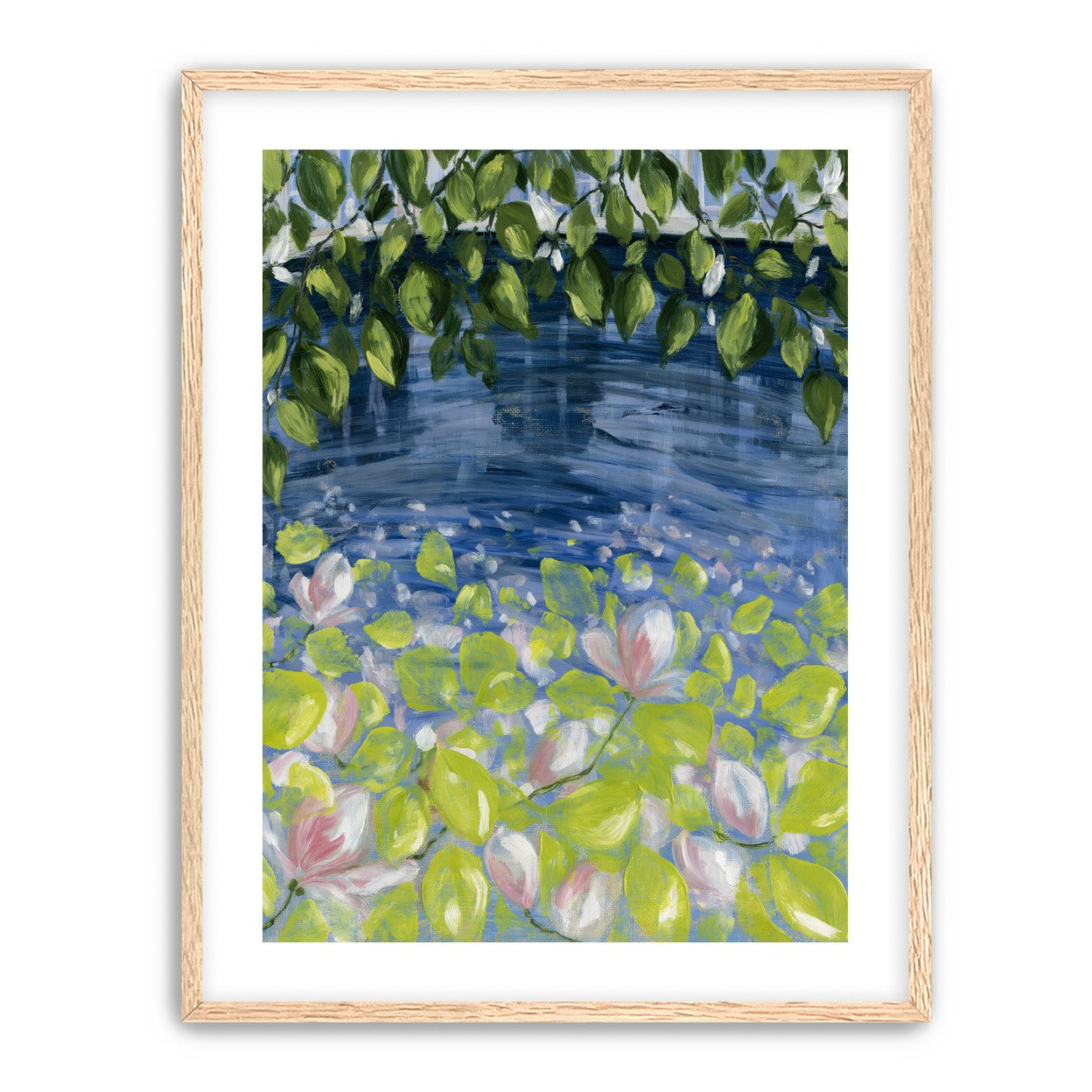 Leaves over lily pond