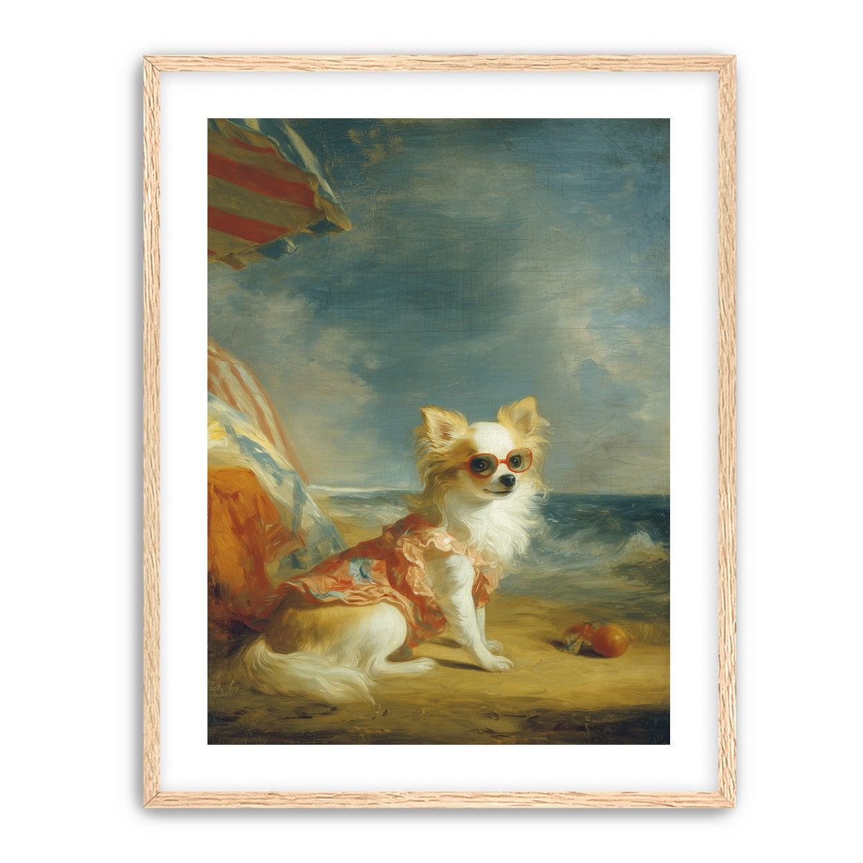 Seaside dog in red sunglasses
