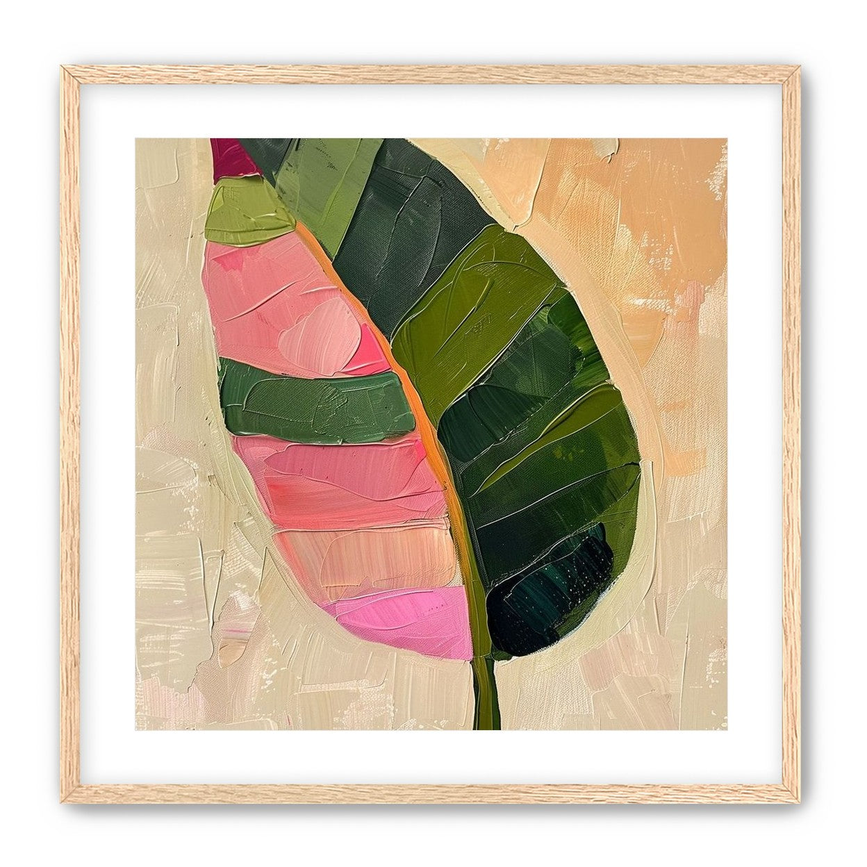 Pink light on a green leaf