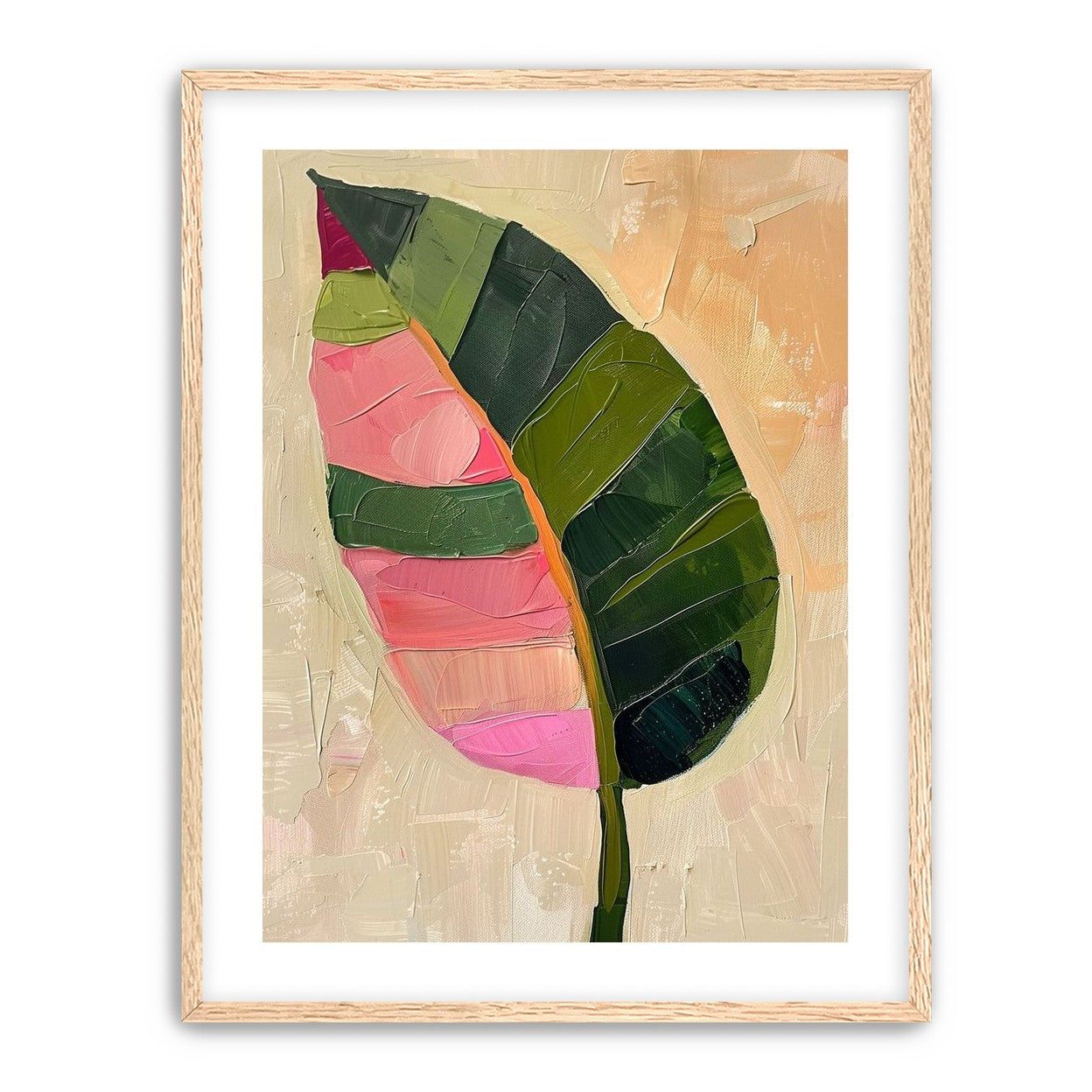 Pink light on a green leaf