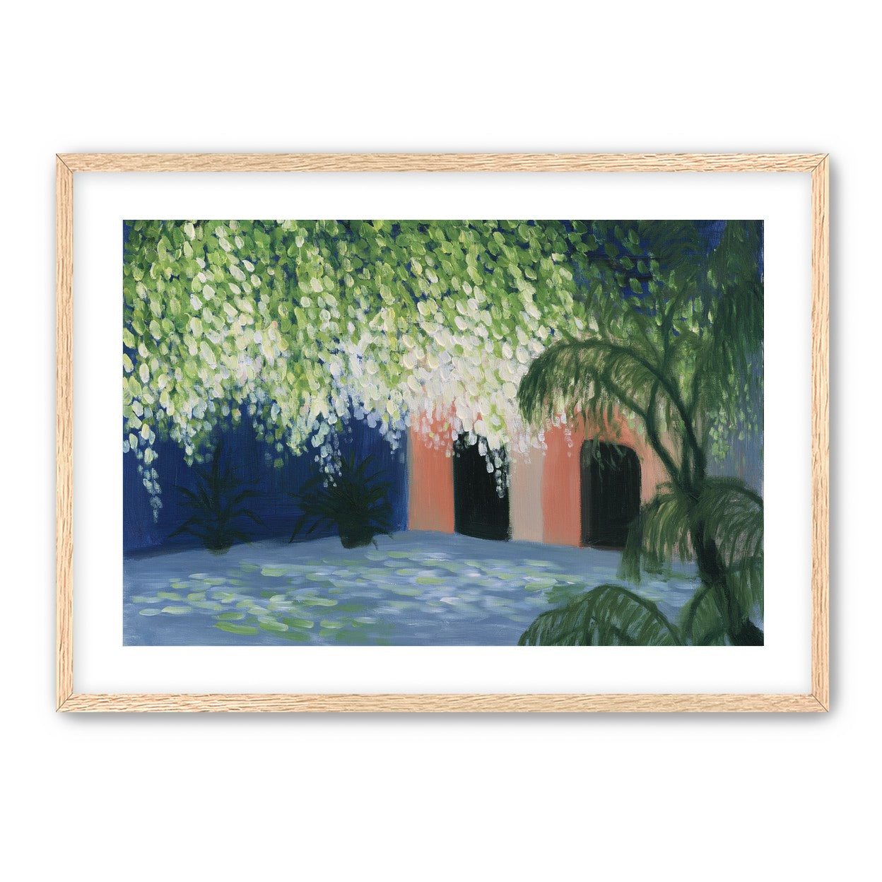 Doorway under falling blossoms