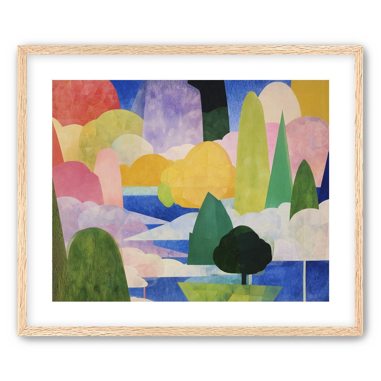 Tall trees over blue water