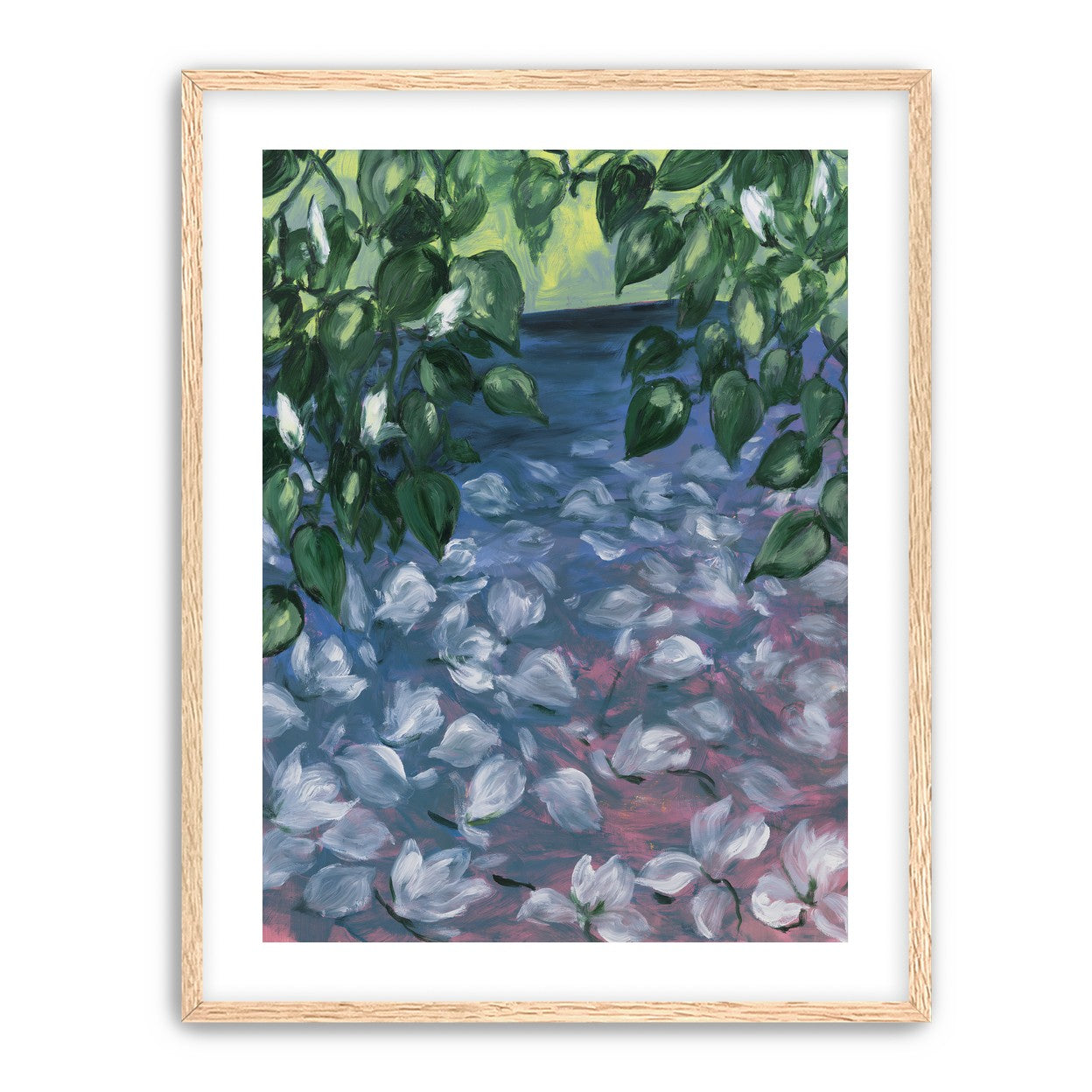 White petals on blue pond