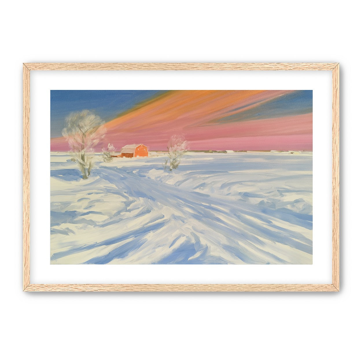 Pink sky over the red barn