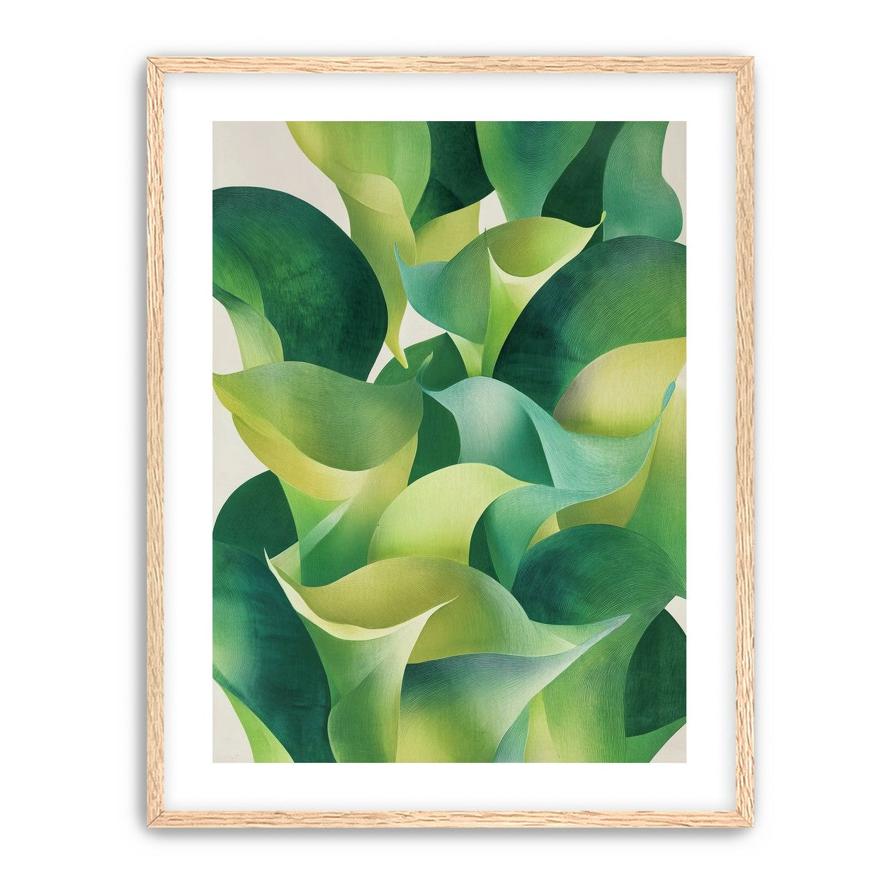 Overlapping curled green leaves