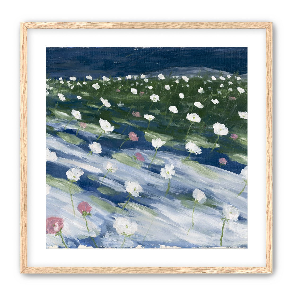 White flowers in wind streaks