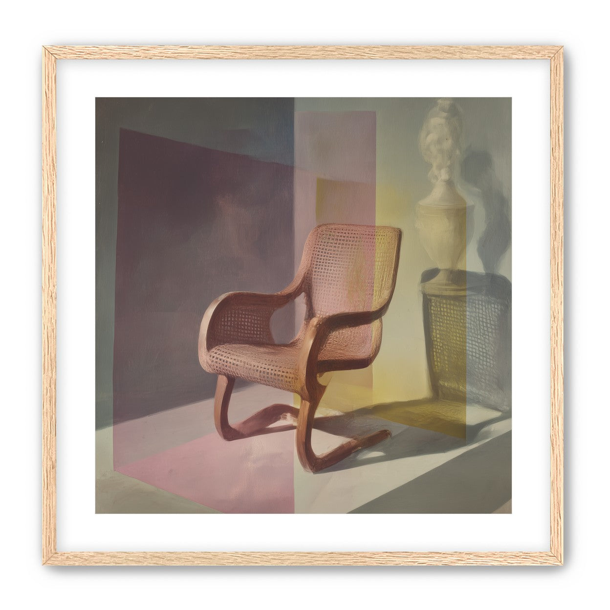 Cane chair within color panes