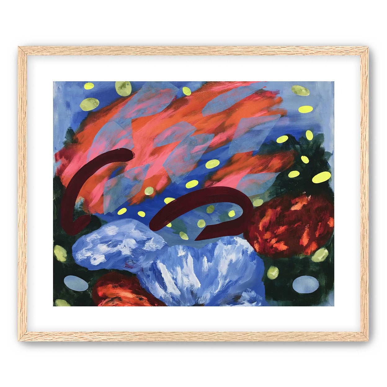 Layered brushstrokes with yellow ovals