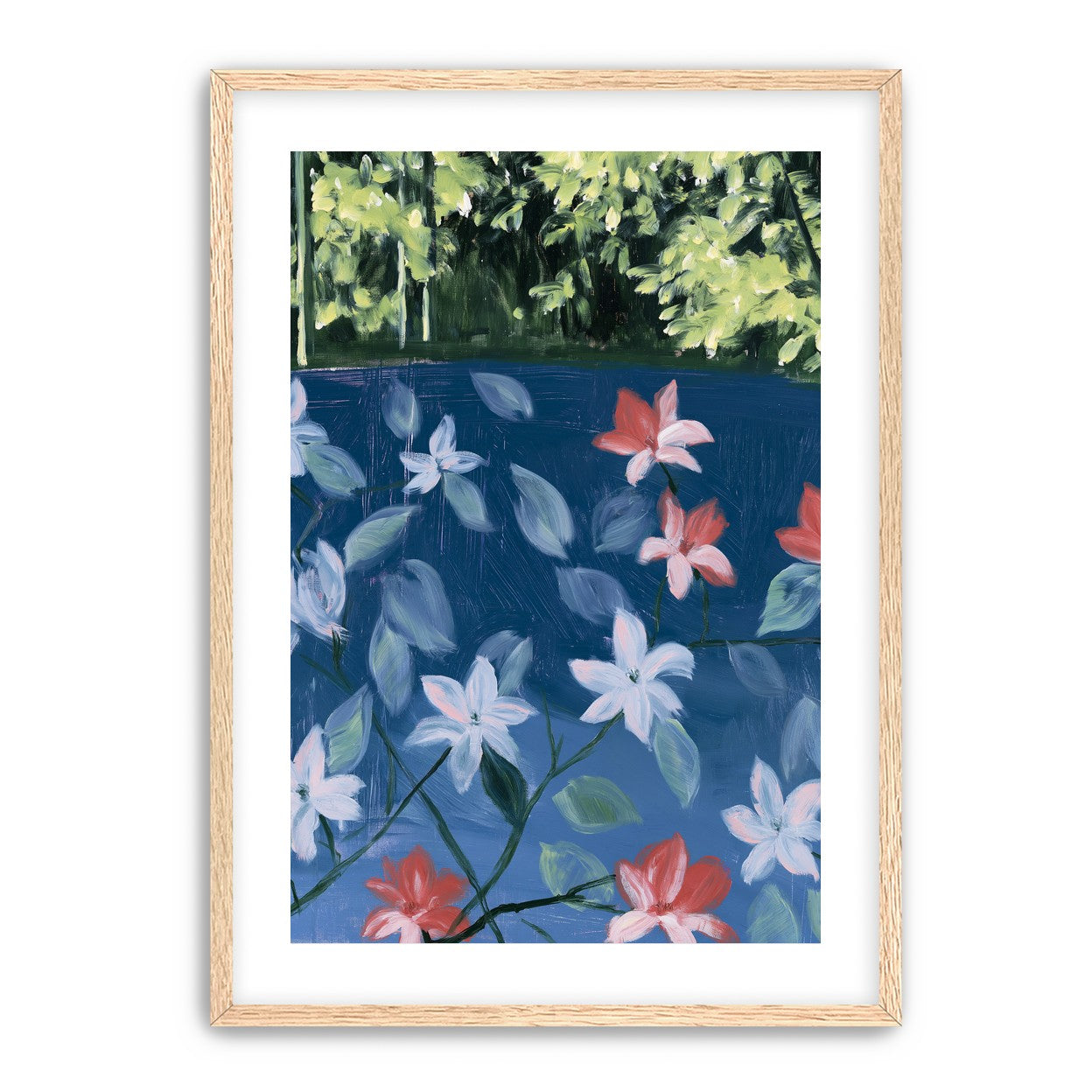 Coral flowers on dark water