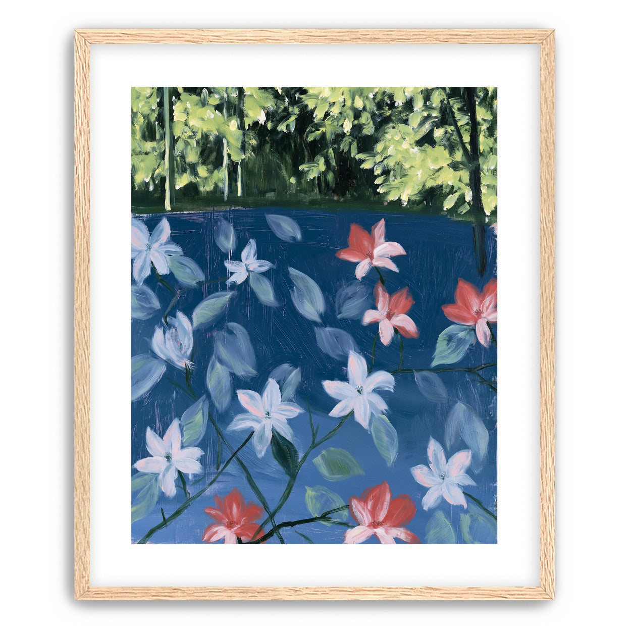 Coral flowers on dark water