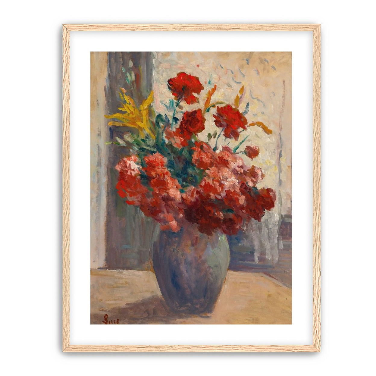 Flowers within a tall vase