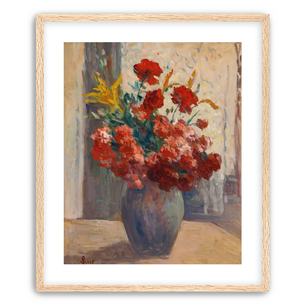 Flowers within a tall vase