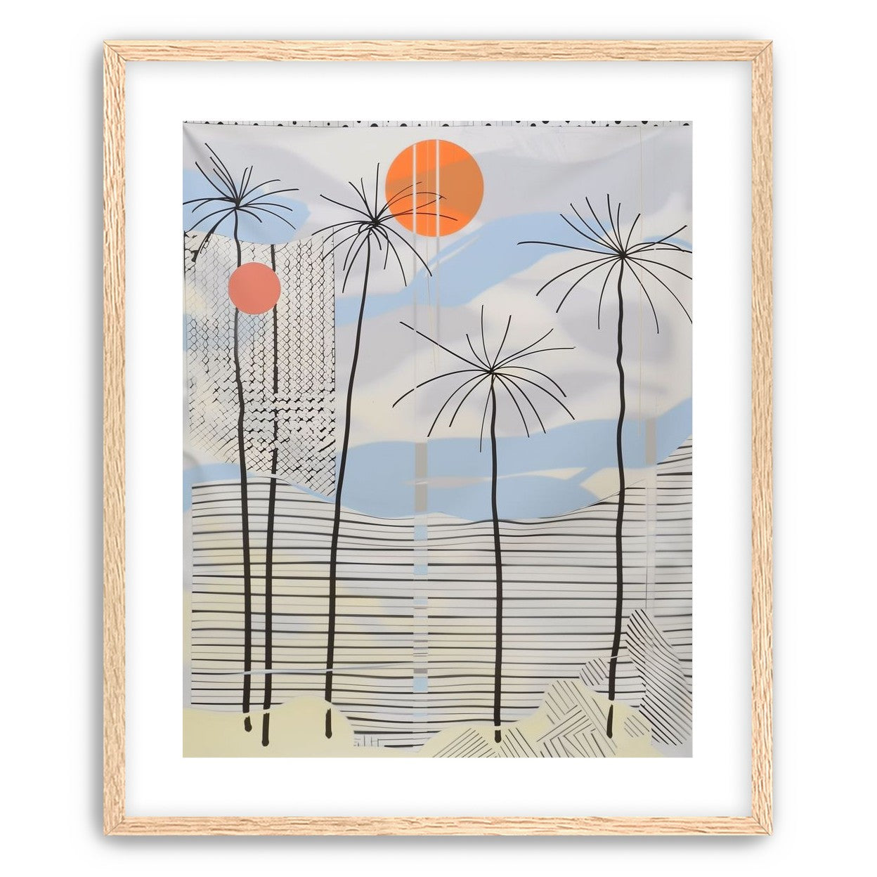 Two suns over striped hills