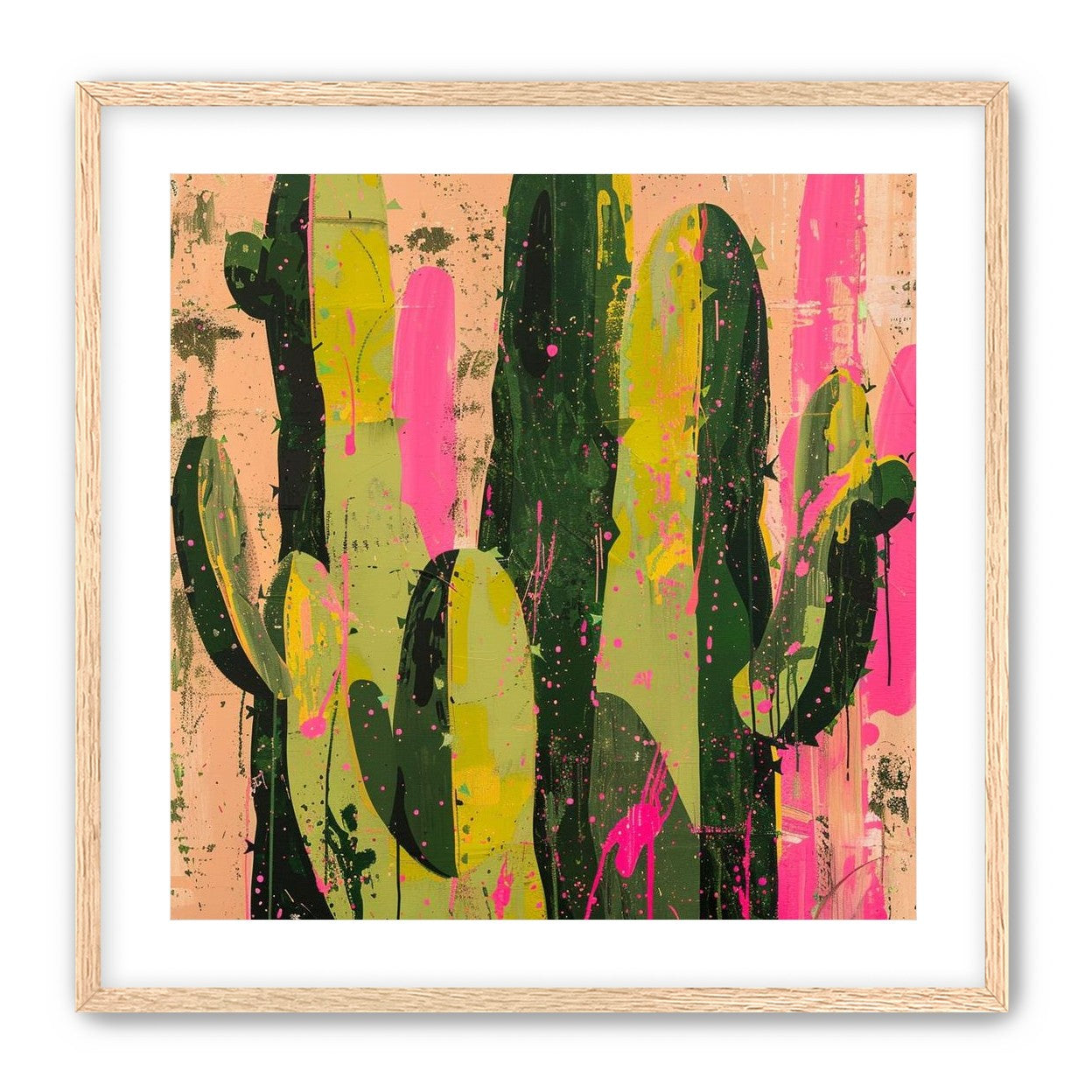 Cacti among pink splatters