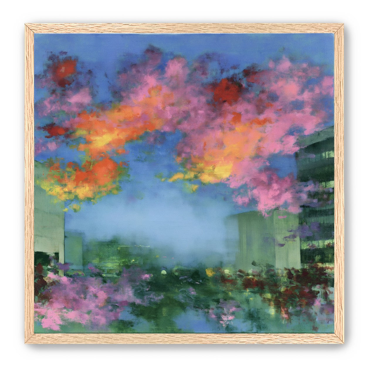 Neon clouds over rooftops