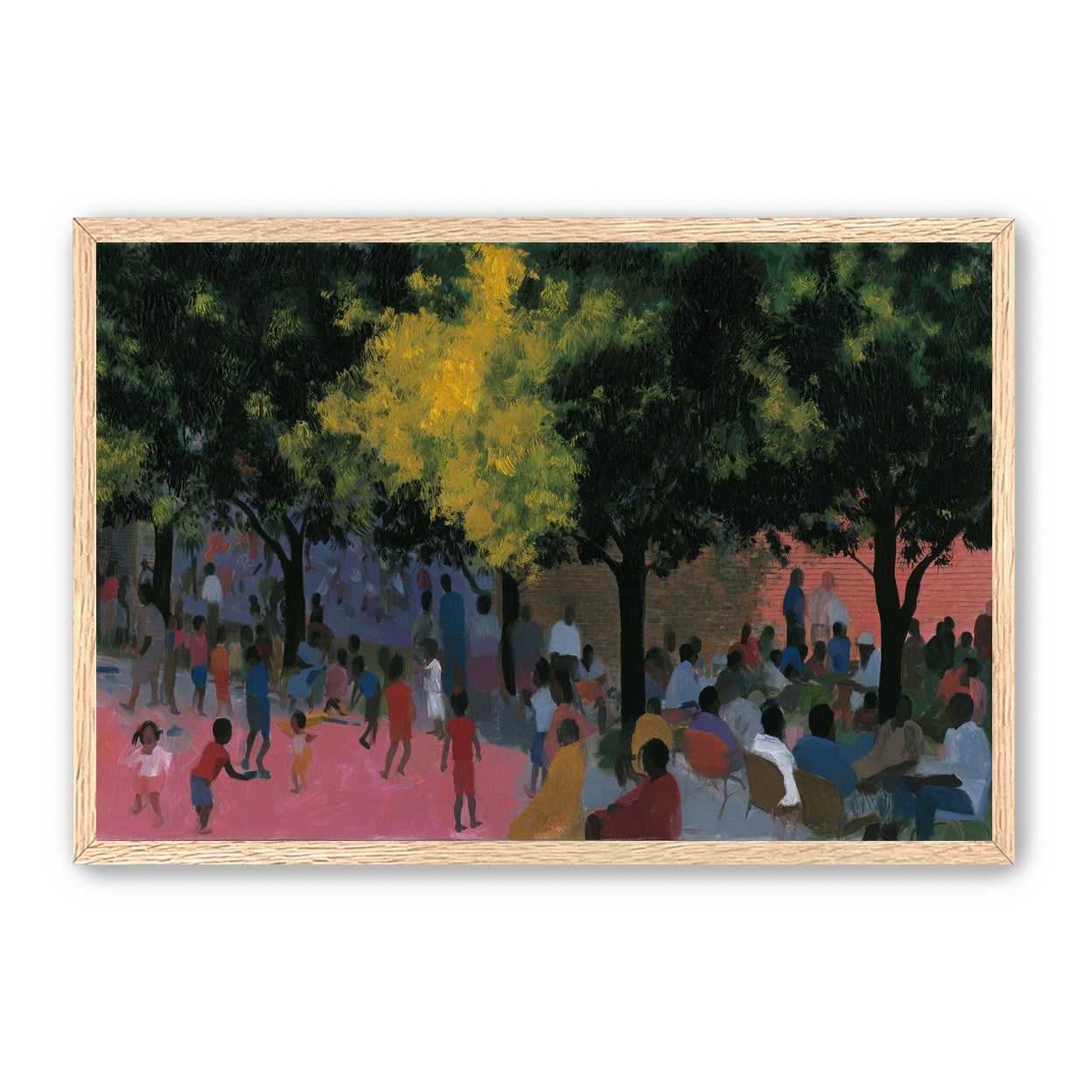 Children playing under trees