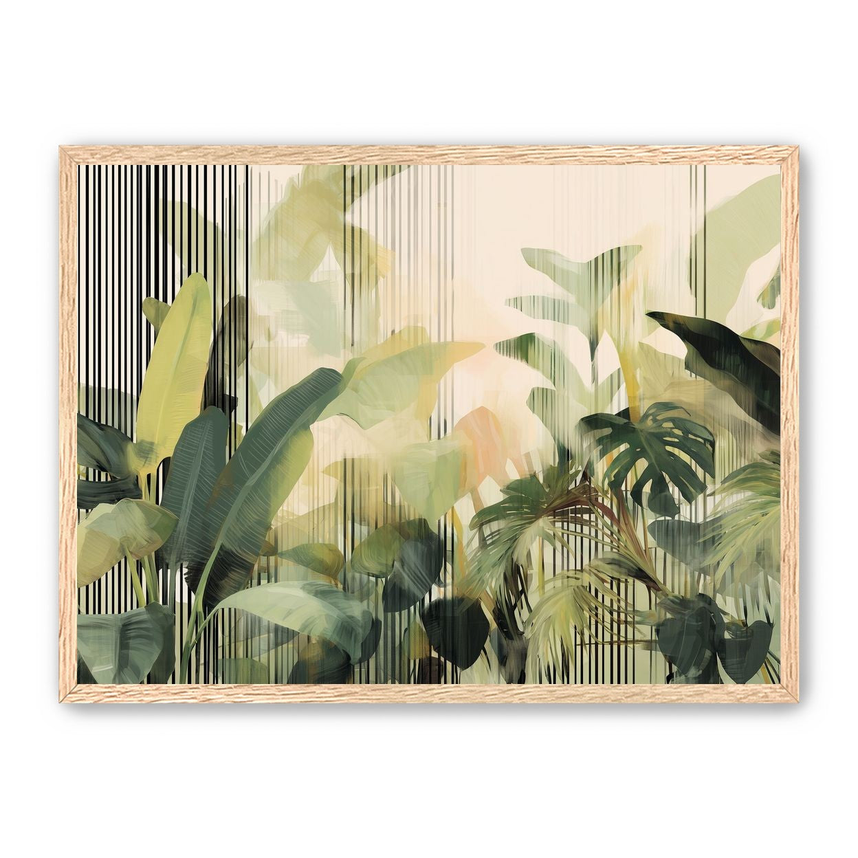 Green leaves in striped light